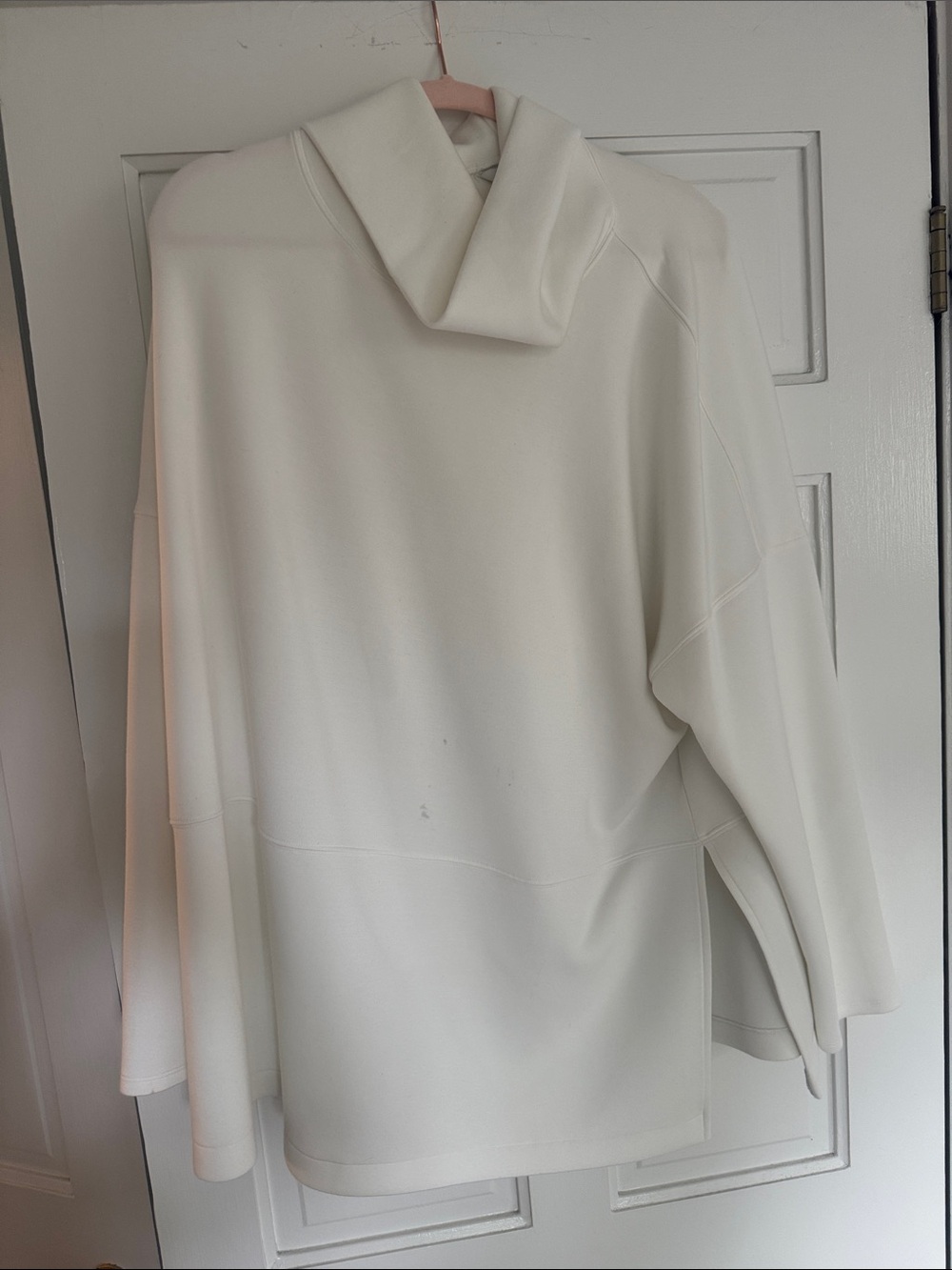 SPANX Ivory White Draped Funnel Neck Sweatshirt